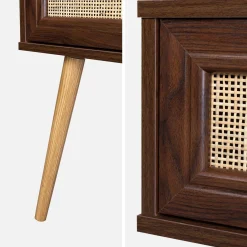 Woven rattan bedside table with drawer