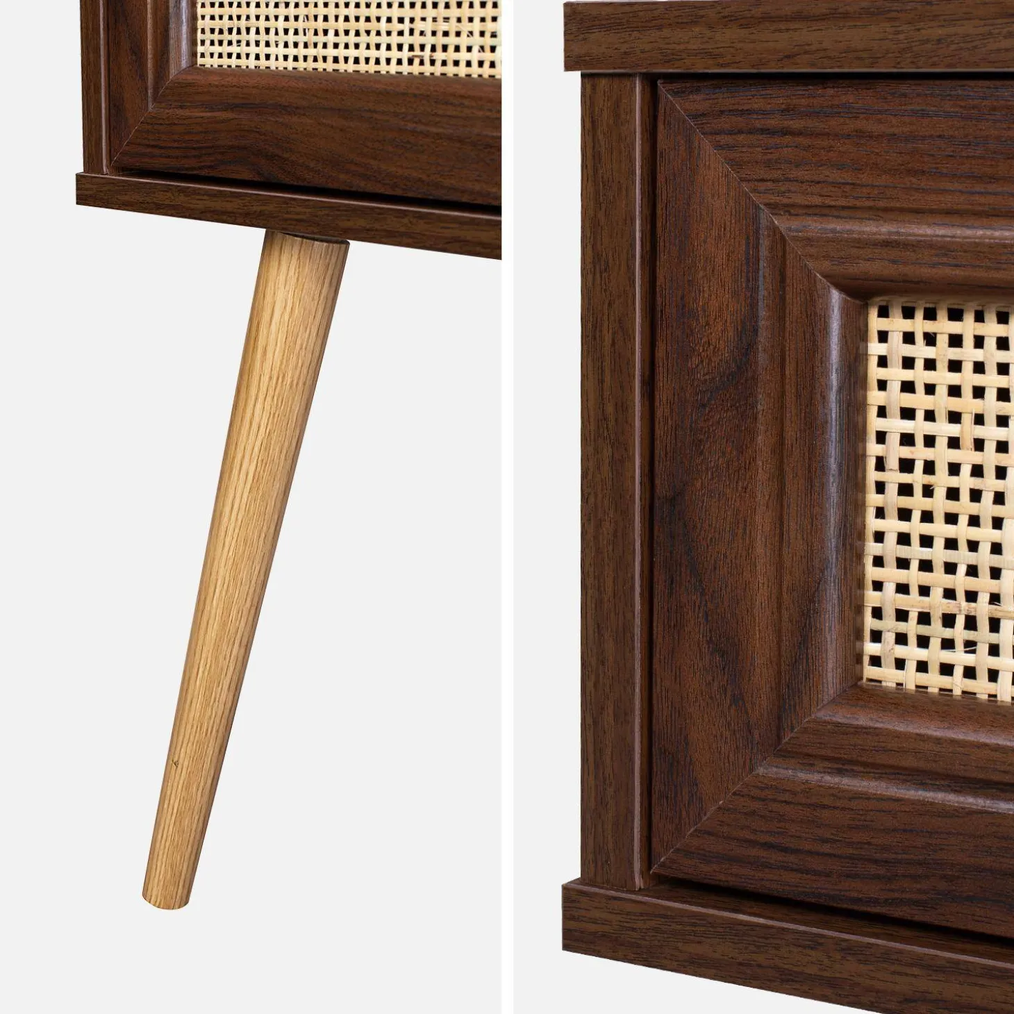 Woven rattan bedside table with drawer