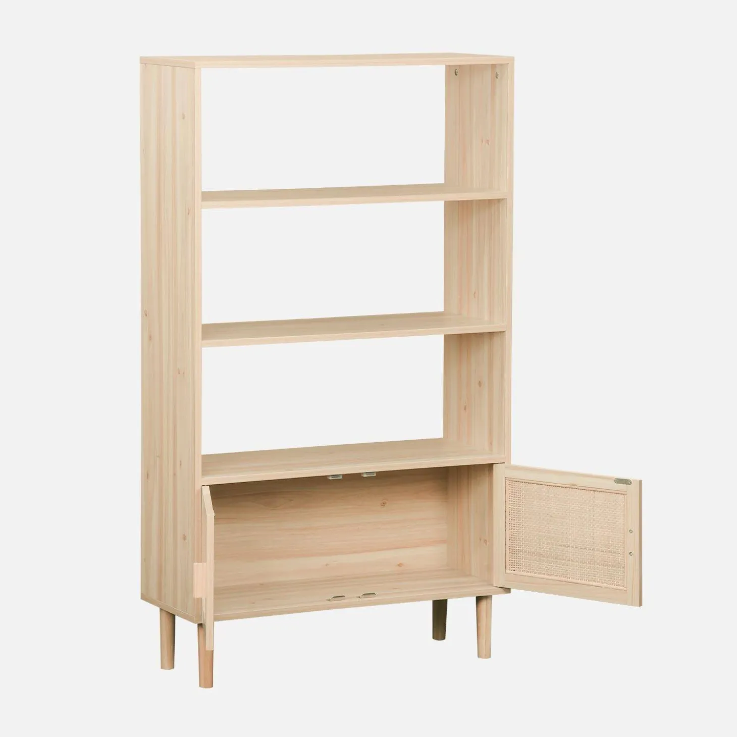 Woven rattan bookcase with storage cupboard
