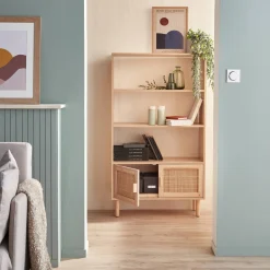 Woven rattan bookcase with storage cupboard