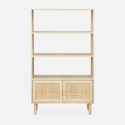 Woven rattan bookcase with storage cupboard