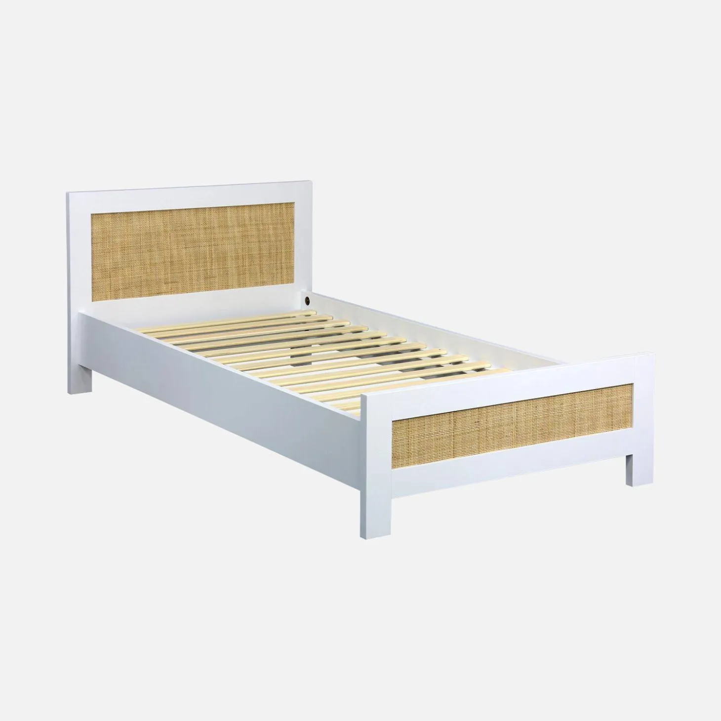 90 x 190cm white wood and cane effect children's bed, including bed base
