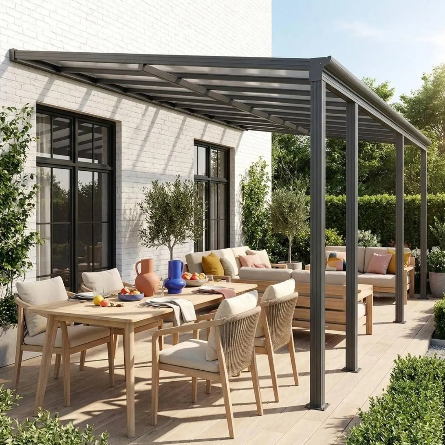 3x6m aluminium lean-to pergola / carport with gutter