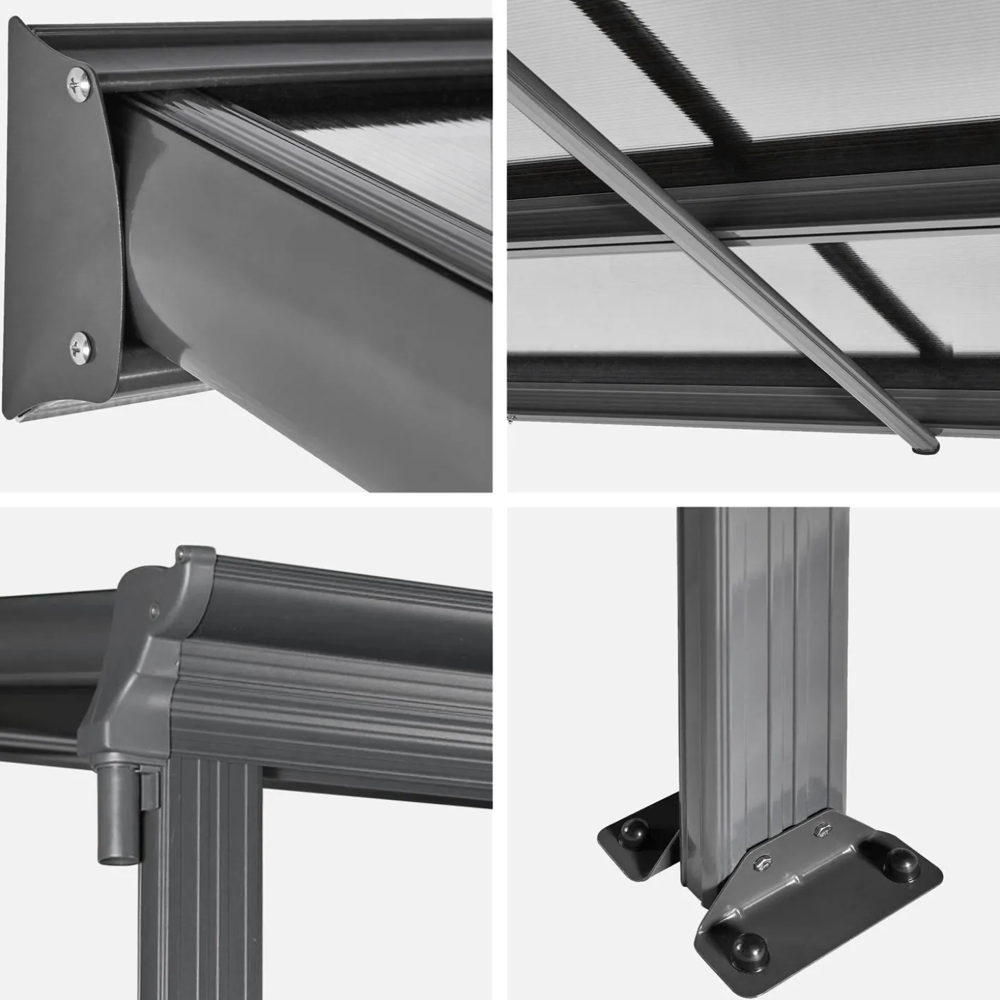 3x6m aluminium lean-to pergola / carport with gutter