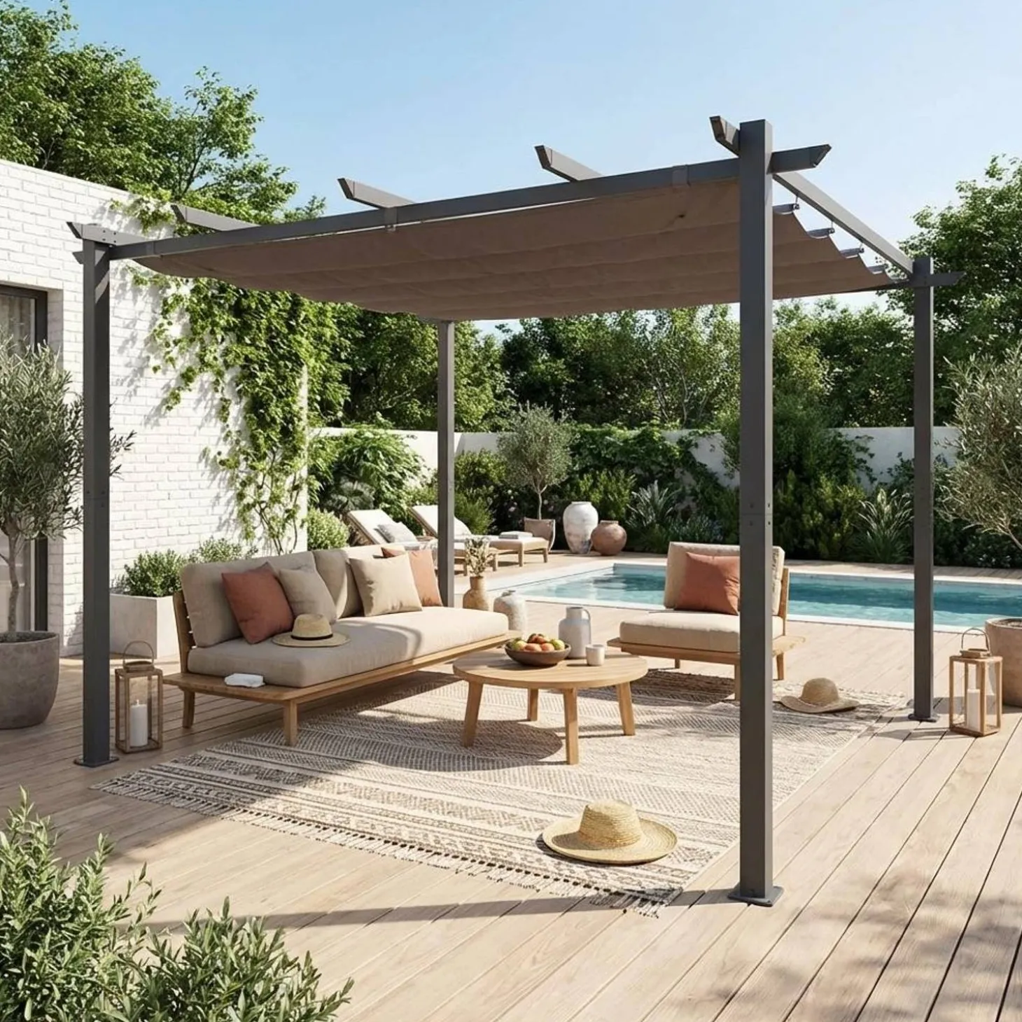 3x3m aluminium pergola with retractable roof