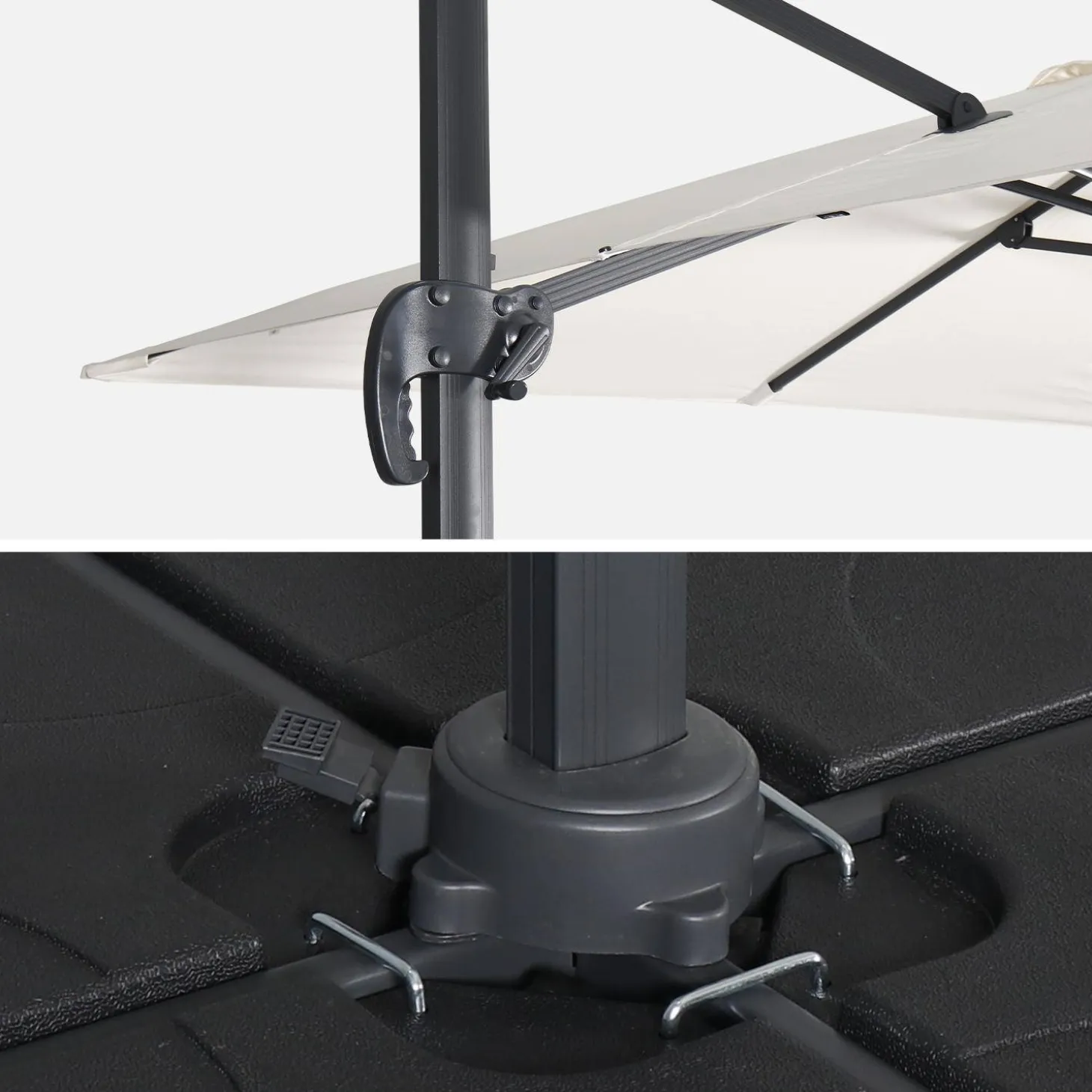 3x3m cantilever parasol + 50x50cm weighted slabs with protected cover included