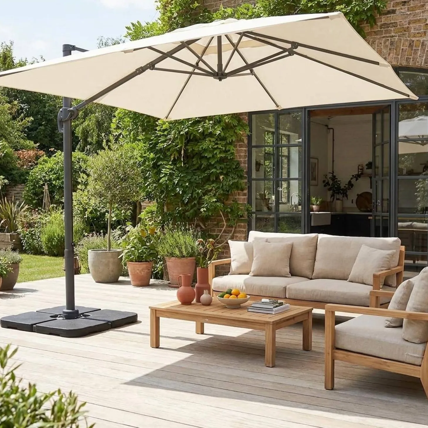 3x3m cantilever parasol + 50x50cm weighted slabs with protected cover included