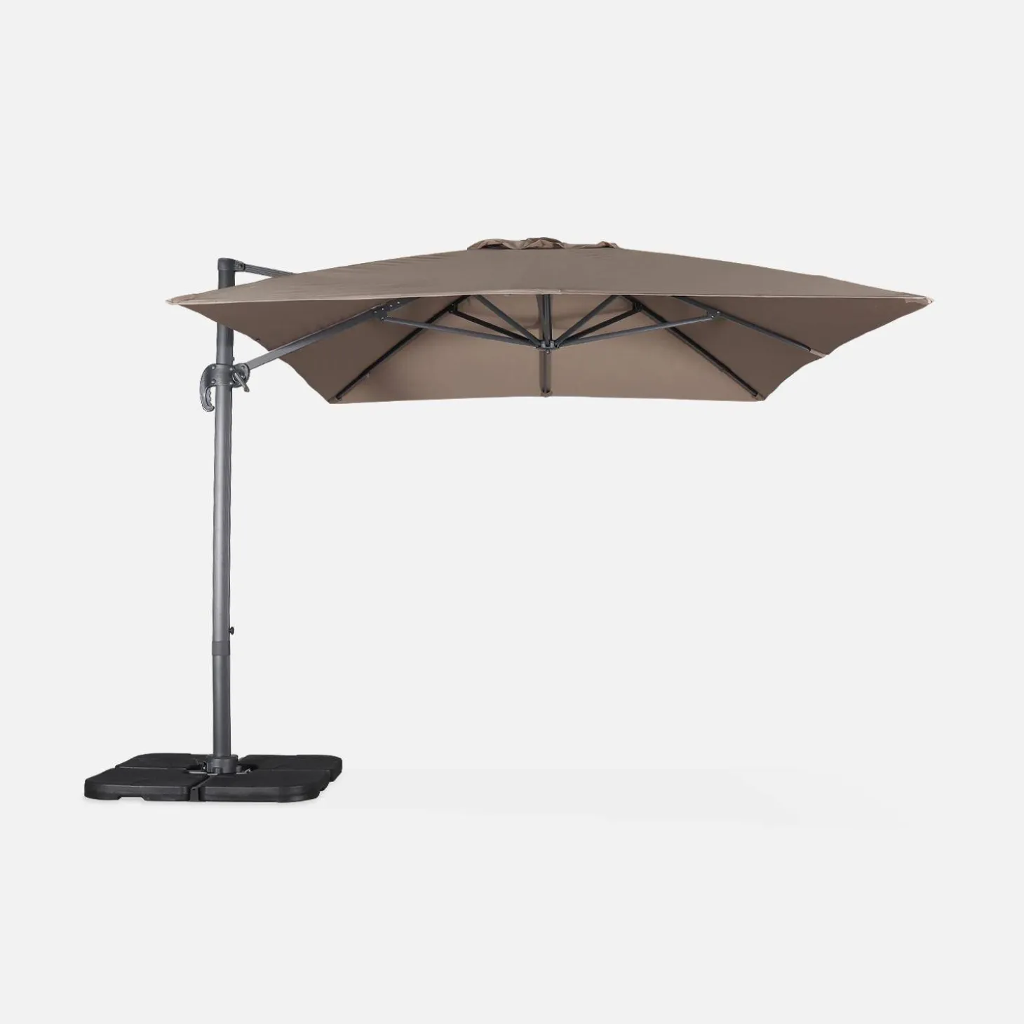3x4m offset rectangular parasol with 50x50cm weighted slabs