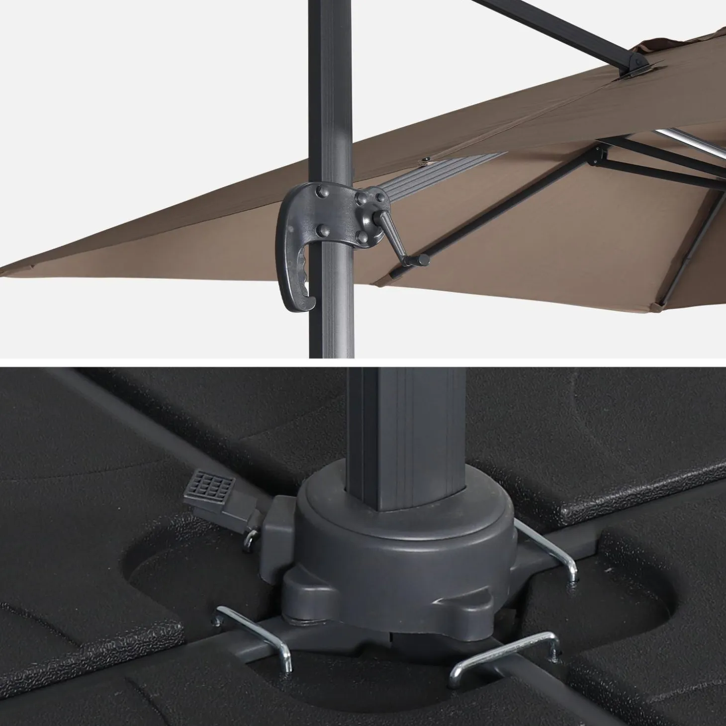 3x4m offset rectangular parasol with 50x50cm weighted slabs