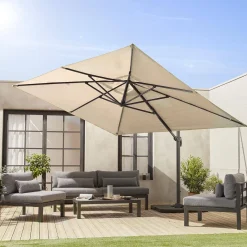 3x4m offset rectangular parasol with 50x50cm weighted slabs