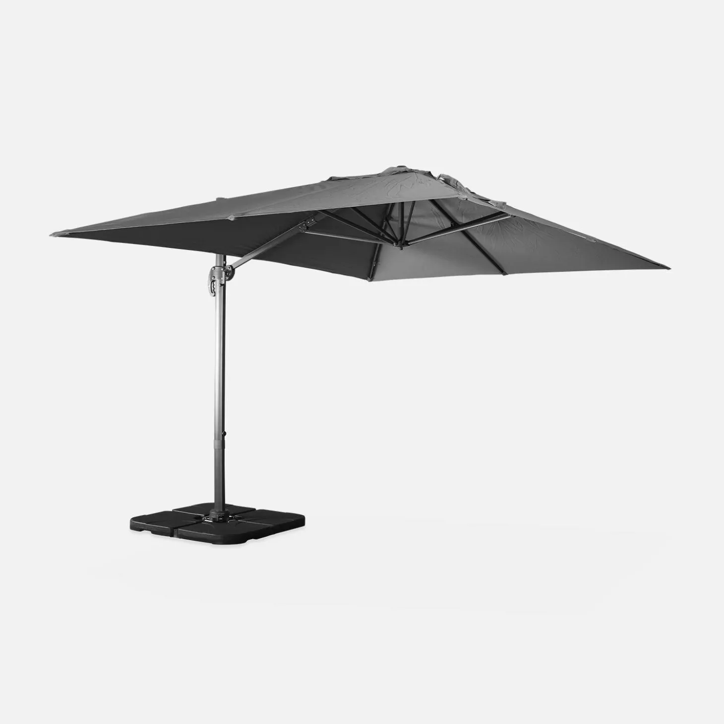 3x4m offset rectangular parasol with 50x50cm weighted slabs