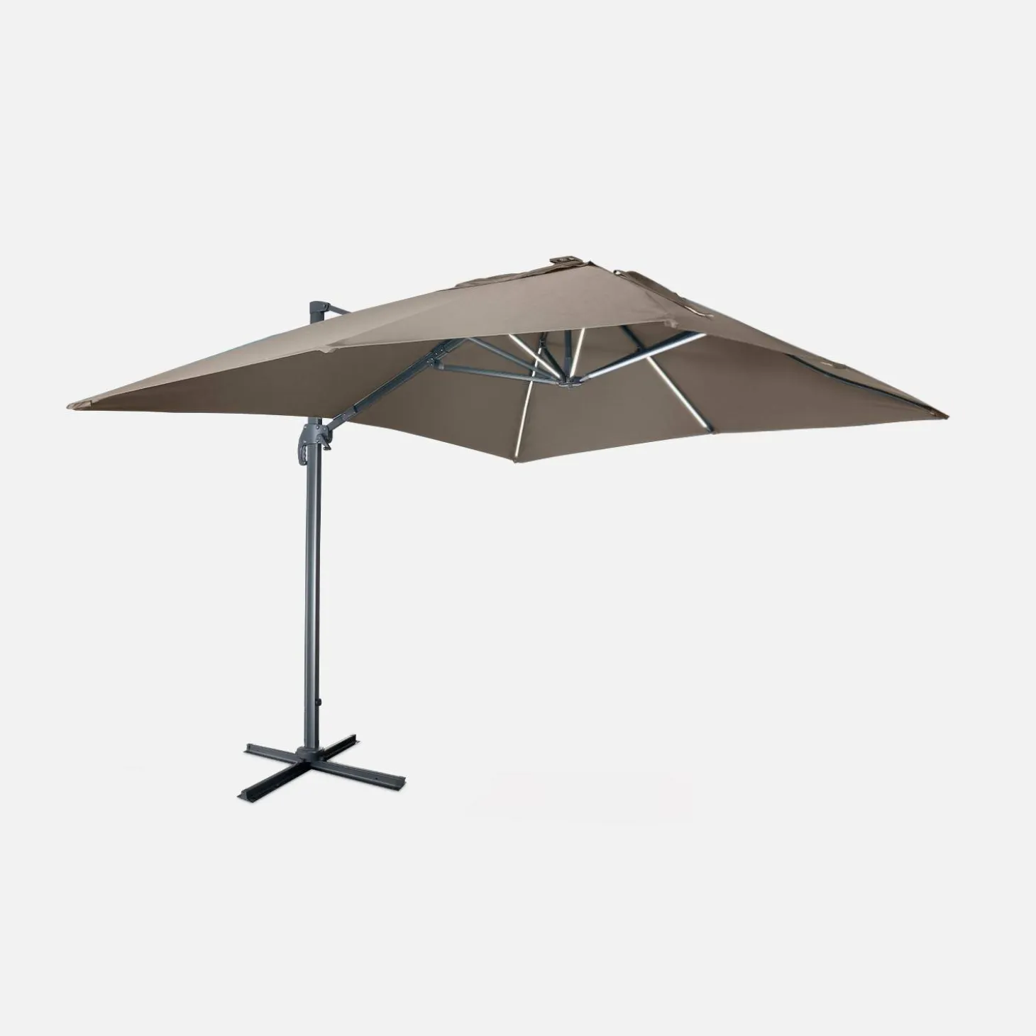 3x4m rectangular cantilever parasol with integrated LED lights