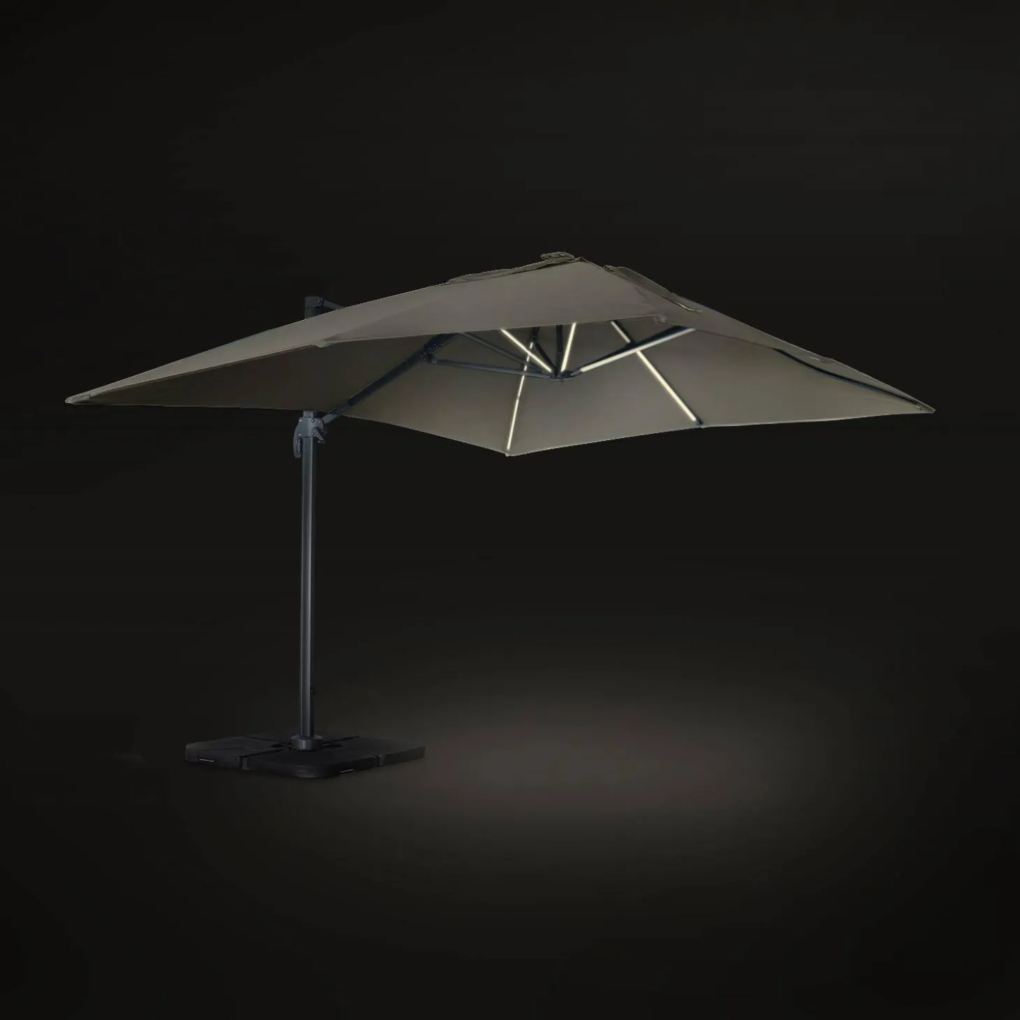 3x4m rectangular cantilever parasol with integrated LED lights