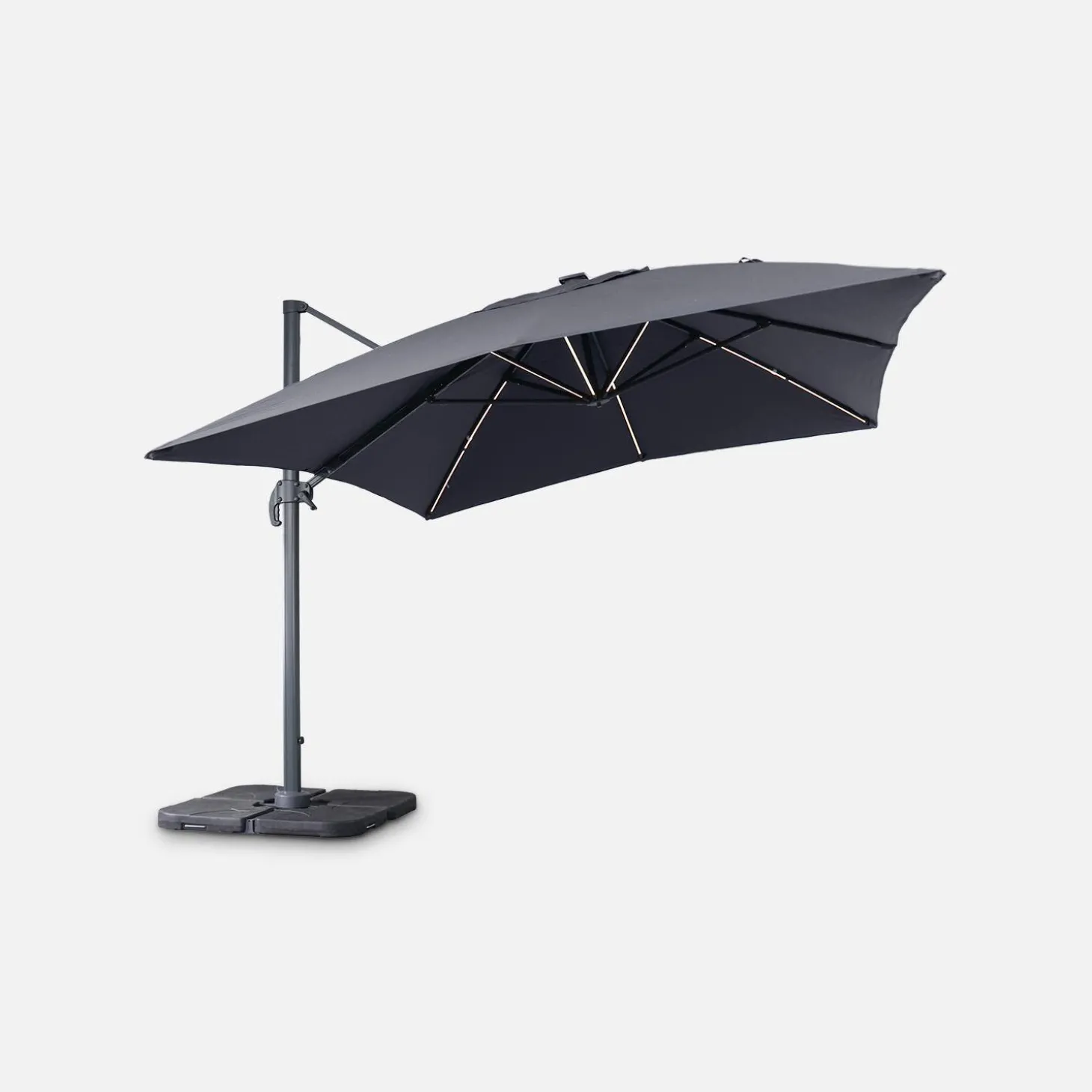 3x4m rectangular cantilever parasol with integrated LED lights