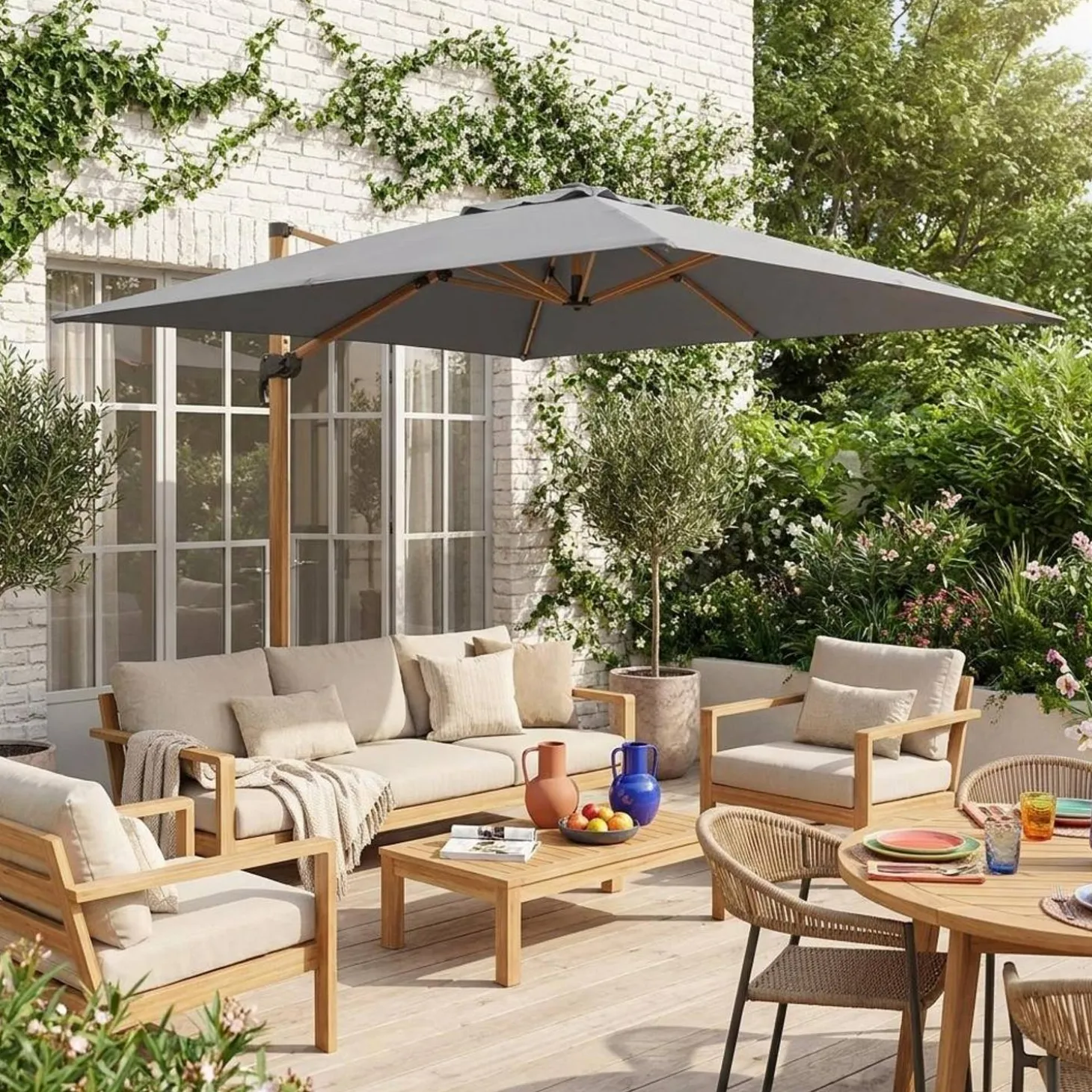 3x3m square cantilever parasol with cover included