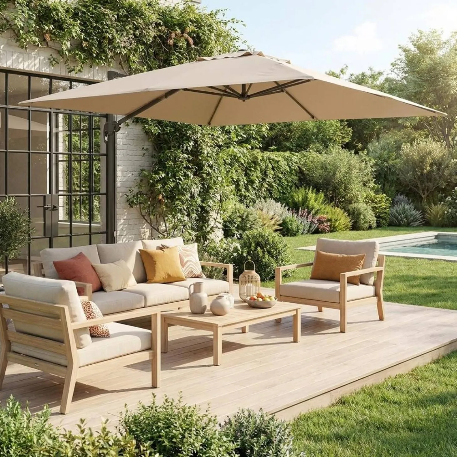 3x3m square cantilever parasol with cover included
