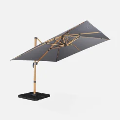 3x3m Square Offset Parasol with Wood-Effect Frame + 50x50cm Weighted Slabs