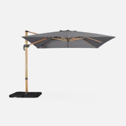 3x3m Square Offset Parasol with Wood-Effect Frame + 50x50cm Weighted Slabs