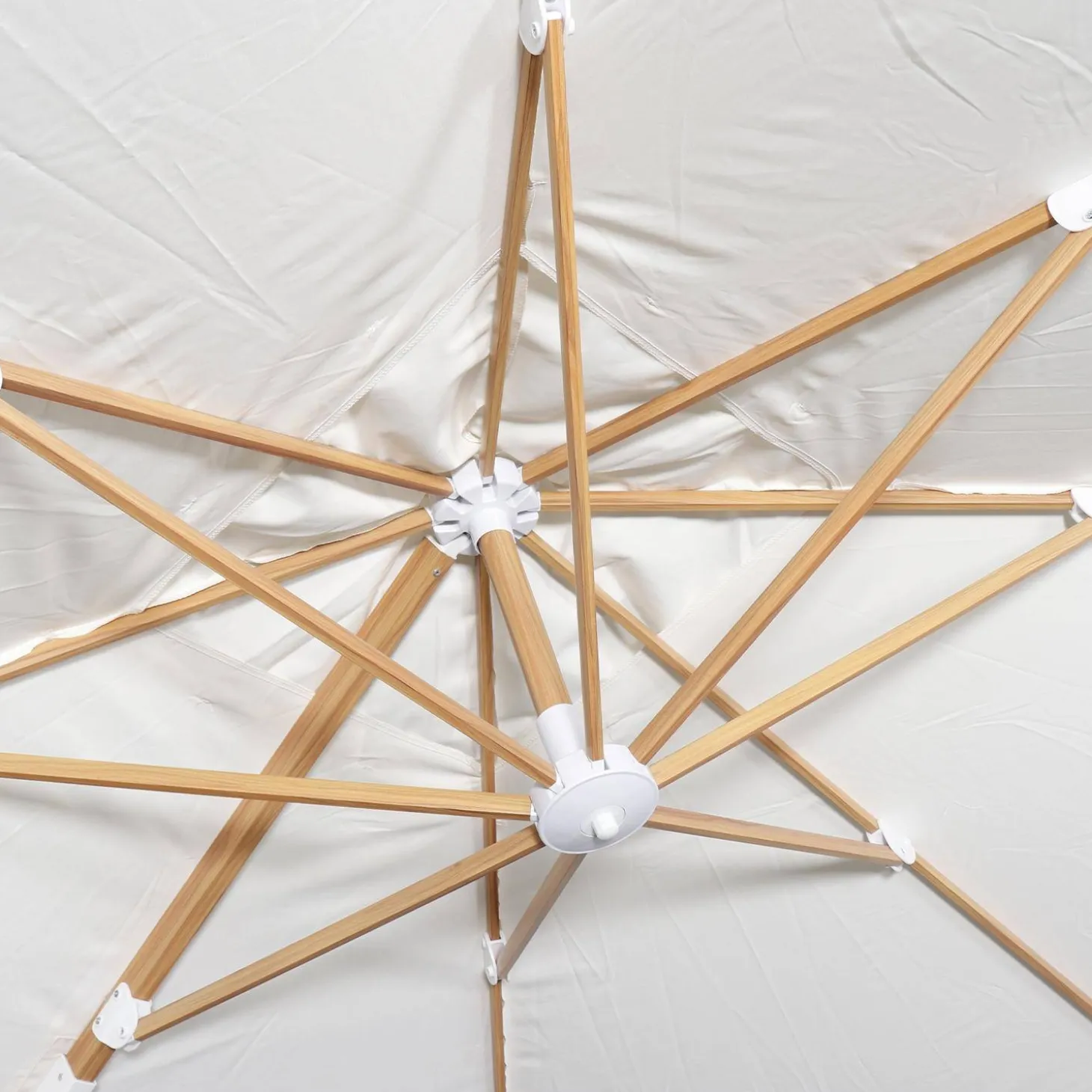3x3m Square Offset Parasol with Wood-Effect Frame + 50x50cm Weighted Slabs