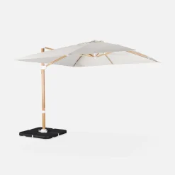 3x3m Square Offset Parasol with Wood-Effect Frame + 50x50cm Weighted Slabs