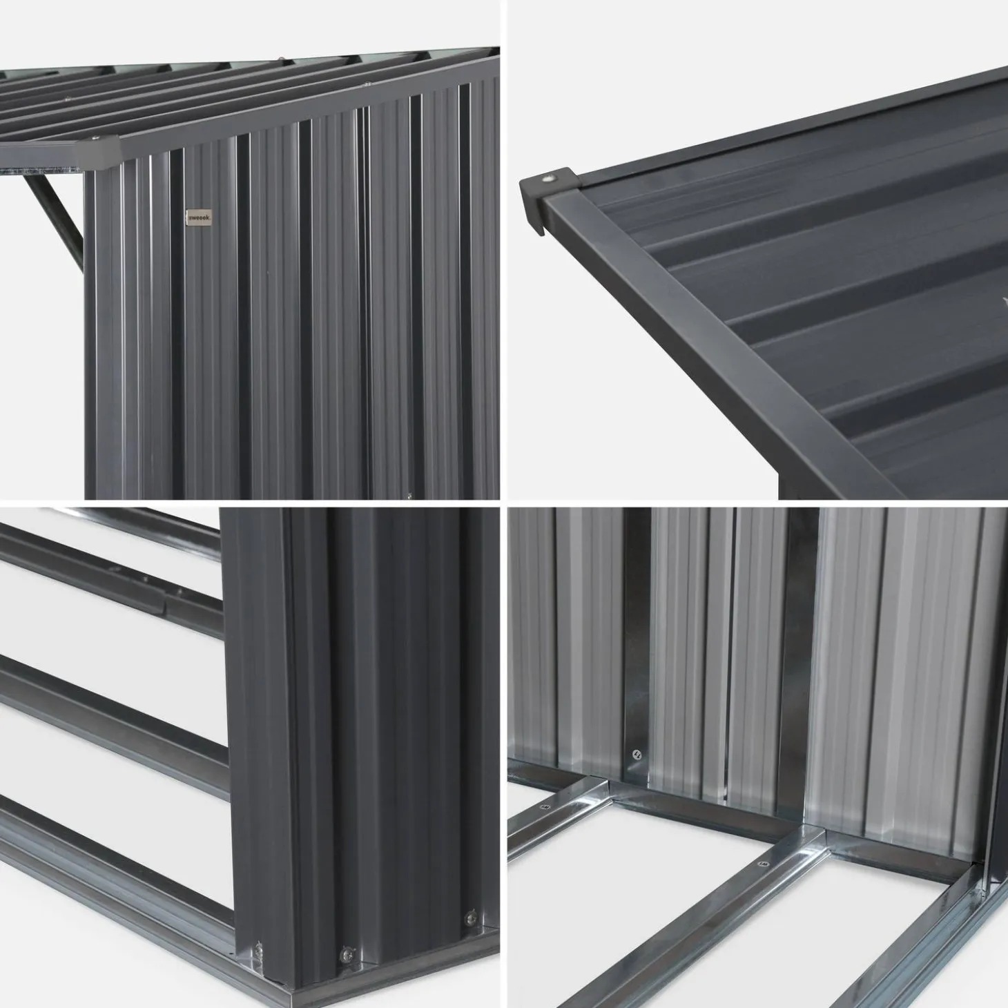 80x215x155cm firewood storage shed in galvanised steel