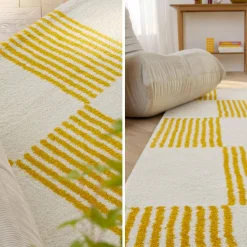 Yellow and white checkerboard interior carpet